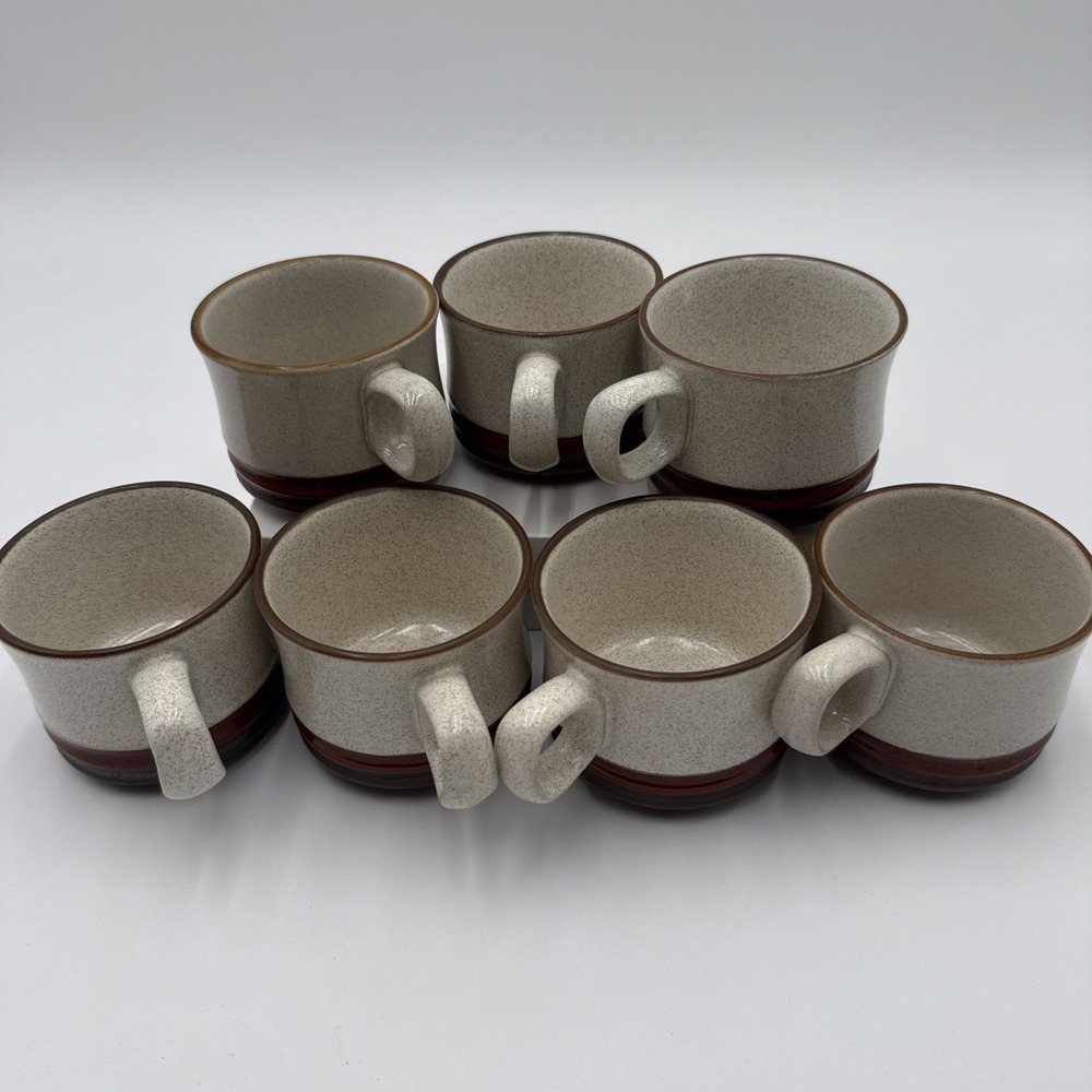 Set of 7 Vintage Denby Potters Wheel Rust Red Stoneware Coffee Mugs Cups England